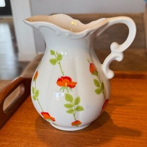 White Porcelain Pitcher with Rose Floral Motif